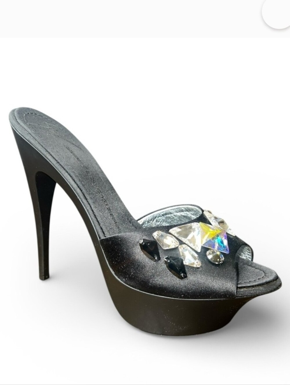 Giuseppe Zanotti Dea Black Satin Jeweled Platform Mules Size 39